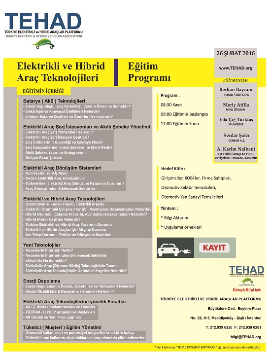 Egitim Davet_Elektrikli Arac Teknolojileri - TEHAD.ORG