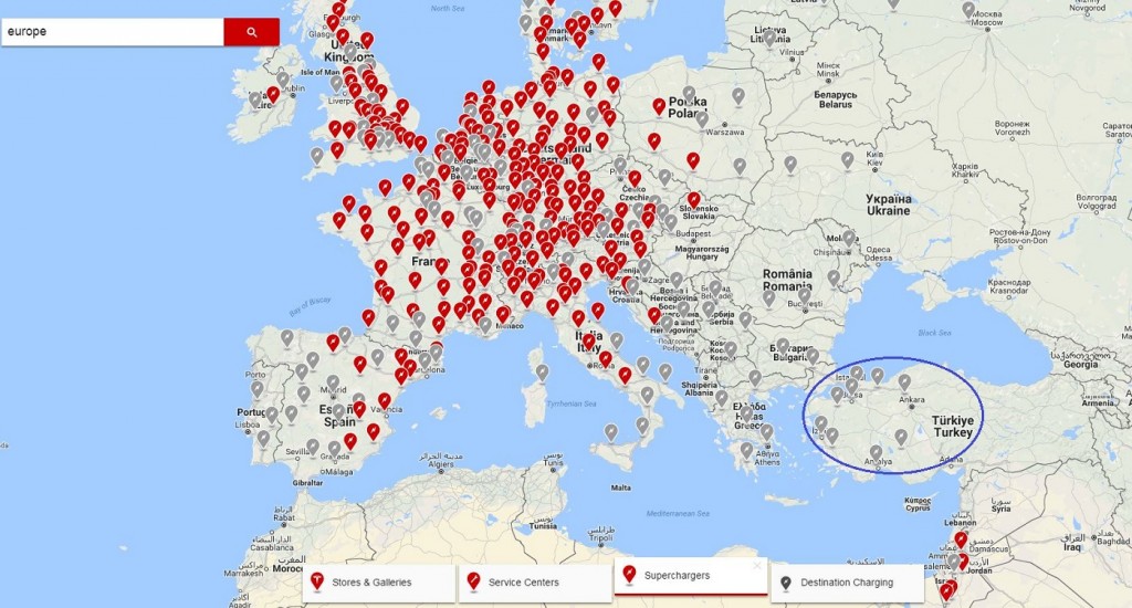 Tesla Supercharger ağı - Avrupa  2016